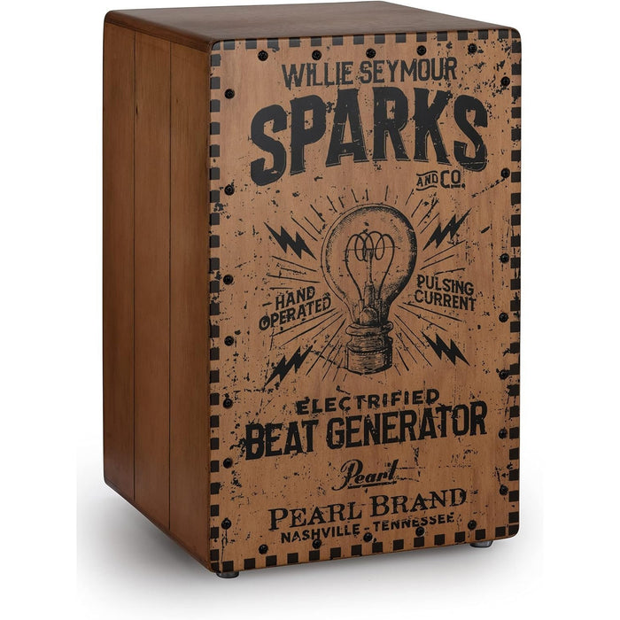 Pearl Electronic Cajon with Plywood Body and Meranti Faceplate, Piezo Trigger and 1/4" Jack, 2 Sets of Fixed Snares, Willie Seymour Sparks Graphic Finish (PBEC210)