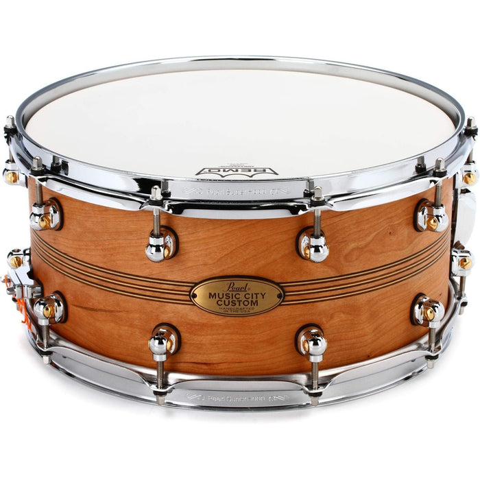 Pearl Music City Custom Solid Cherry Snare Drum - 6.5 x 14-inch - Natural with Boxwood-Rosewood Inlay