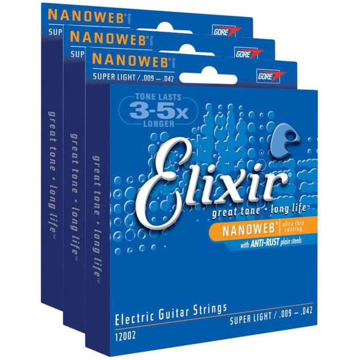 3 Sets of Elixir 12002 Super Light Electric Strings (9-42) (Nanoweb)