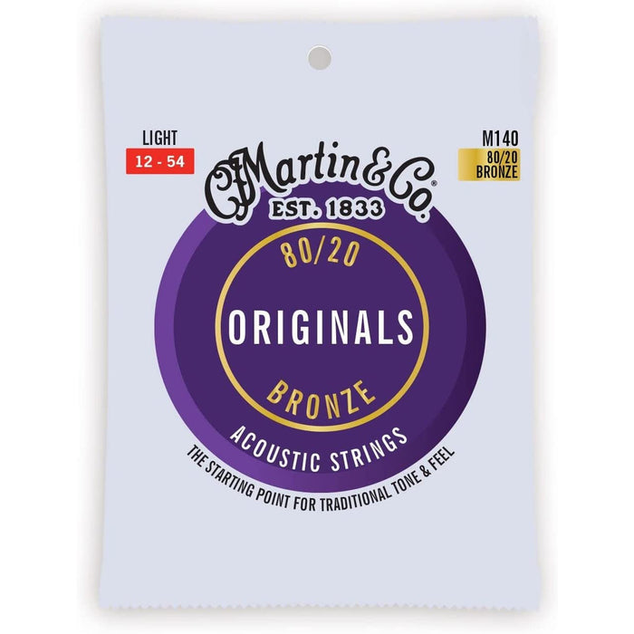 Martin Guitar Original Acoustic M140, 80/20 Bronze, Light-Gauge Guitar Strings