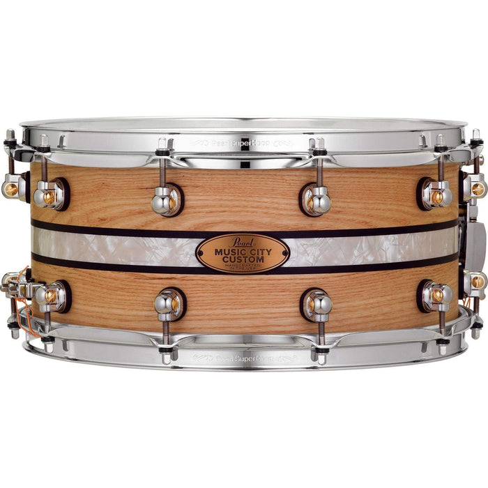 Pearl Music City Custom Solid Ash Snare Drum - 14 x 6.5-inch - Natural with DuoBand Ebony Marine Inlay