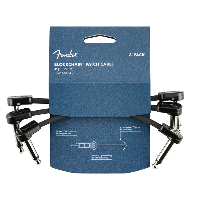 Fender Blockchain 4" Patch Cable, Guitar Cable, Guitar Accessories, 3-Pack, Angle/Angle