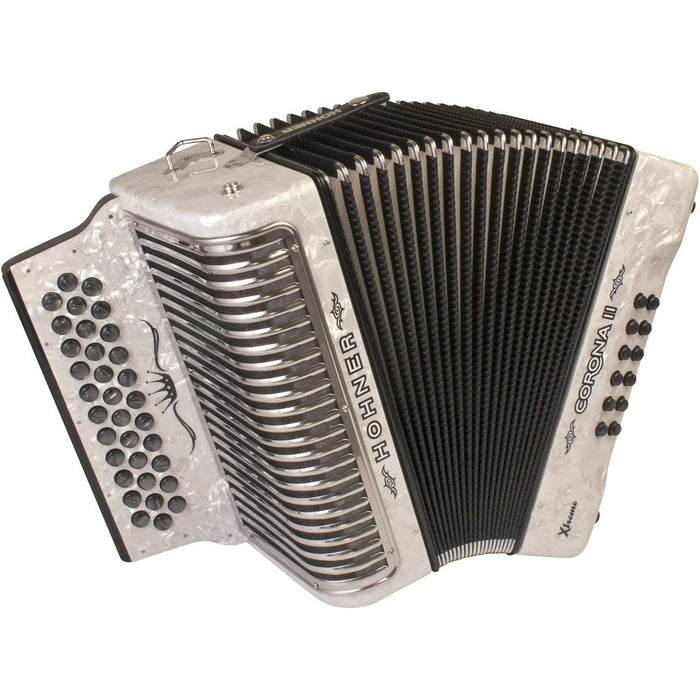 Hohner Corona Xtreme II 34-Button Accordion, GCF, Pearl White (CXGW)