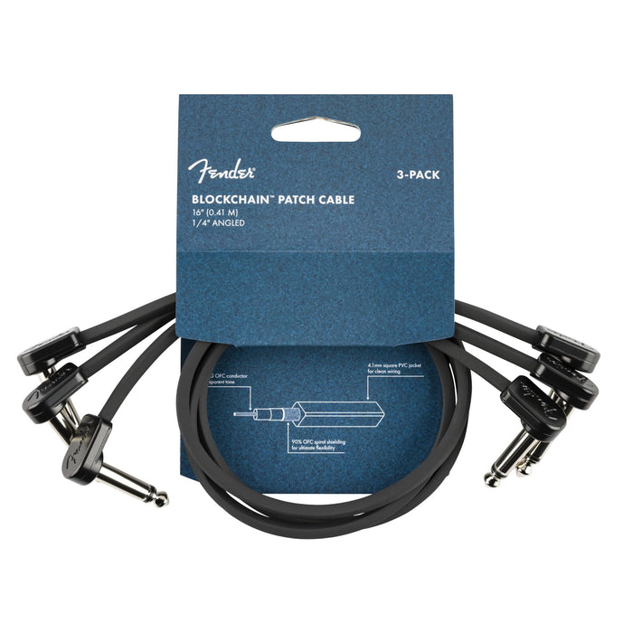 Fender Blockchain 16" Patch Cable, Guitar Cable, Guitar Accessories, 3-Pack, Angle/Angle
