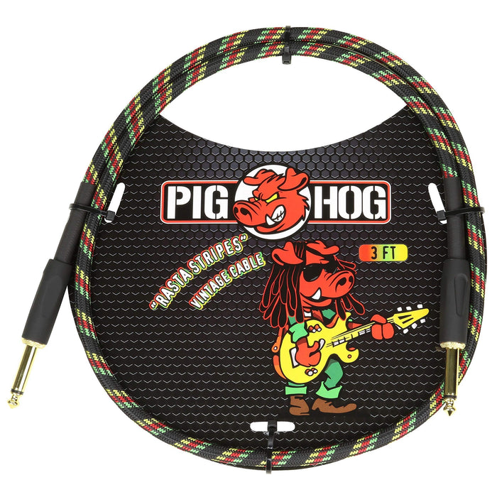 Pig Hog 1/4" to 1/4" Rasta Stripe Instrument Patch Cable, 3 Feet (PCH3RA)