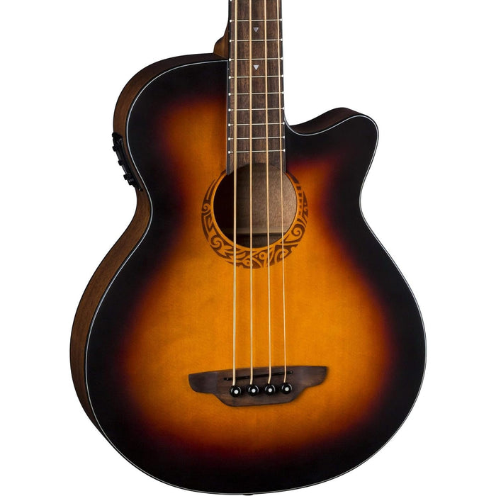 Luna Tribal 34" Scale Acoustic-Electric Bass Guitar, Tobacco Sunburst