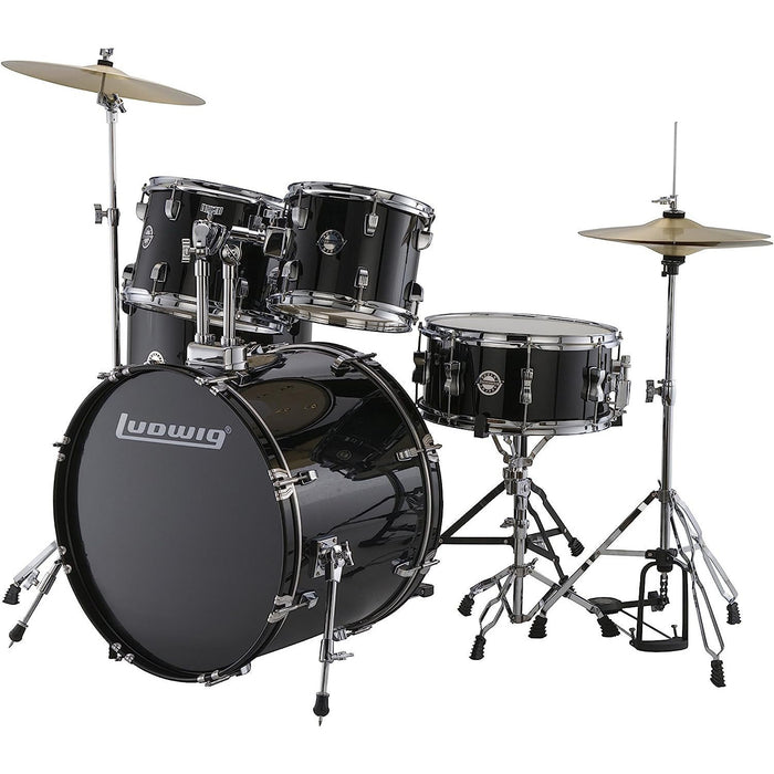 New Ludwig LC170 Accent Fusion Complete 5 Piece Drum Set Kit with Hardware & Cymbals (Black)