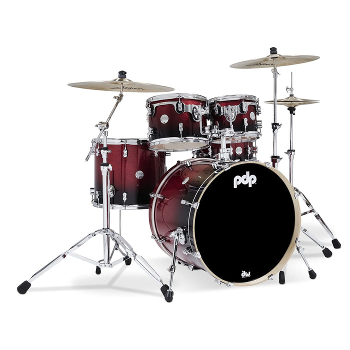 PDP By DW 5-Piece Concept Maple Shell Pack with Chrome Hardware Red to Black Fade (PDCM2215RB)