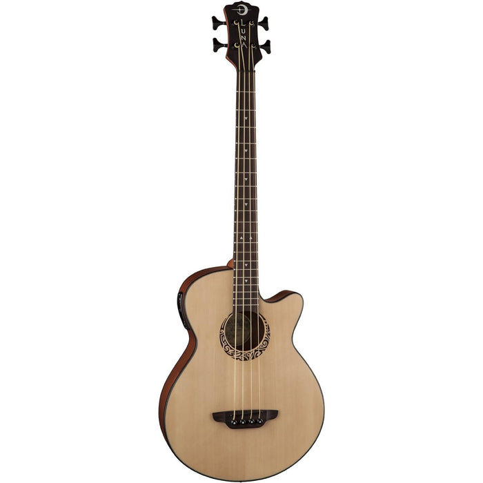 Luna LAB30TRIBAL Tribal Spruce Top Short Scale Acoustic Electric Bass Guitar, Rosewood Fretboard, Matte