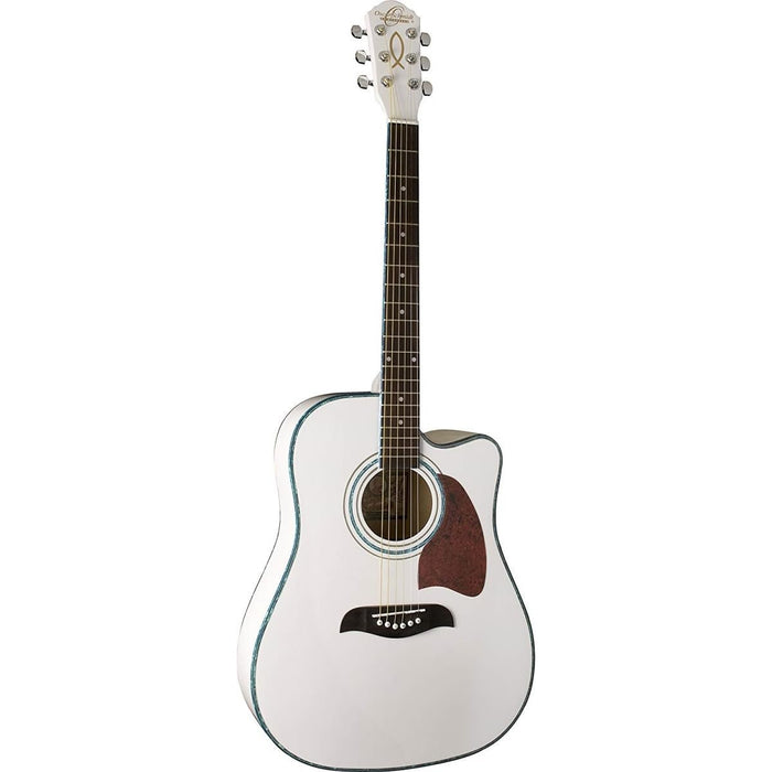 Oscar Schmidt 6 String Dreadnought Acoustic Electric Guitar, White (OG2CEWH-A-U)