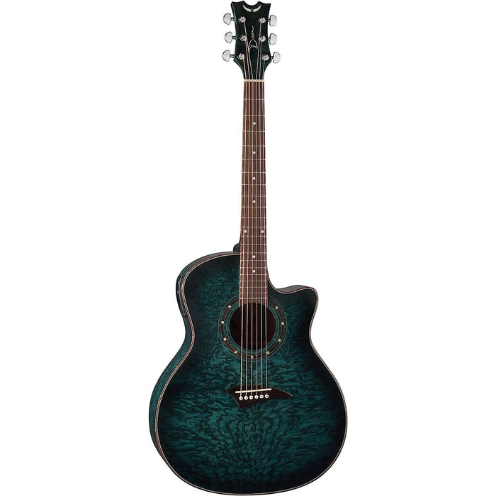 Dean Exotica Quilted Ash Acoustic-Electric Cutaway Guitar with Tuner Preamp, Trans Satin Blue (EQA TBLS)