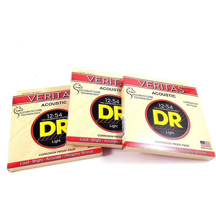 DR Strings Guitar Strings 3 Pack Veritas Acoustic 12-54 Phosphor Bronze