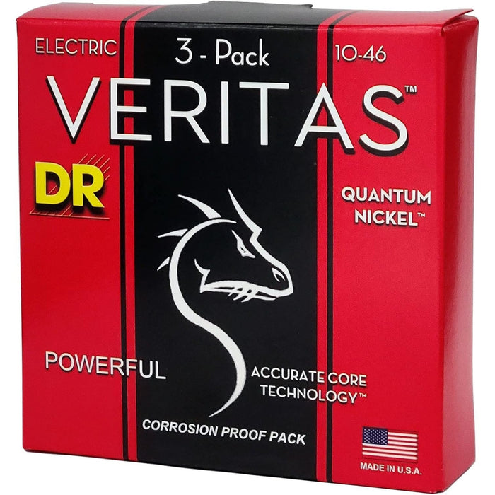 DR Strings Veritas Coated Core Technology Electric Guitar Strings, Medium 10-46, 3-Pack (VTE-10-3PK)