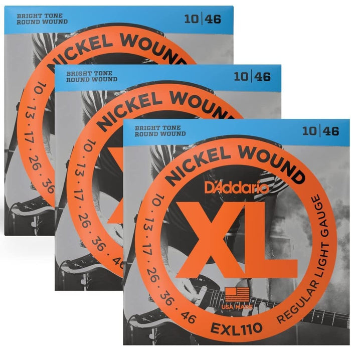 3 Sets - D'Addario EXL110 Nickel Wound Electric Guitar Strings, Light Gauge