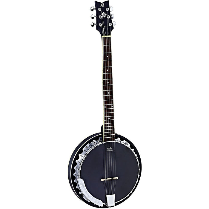 Ortega Guitars Raven Series 6-String Acoustic-Electric Banjo w/Bag, Right (OBJE350/6-SBK)