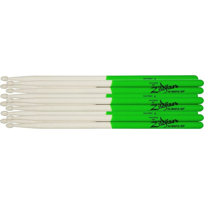 Zildjian Maple Green DIP Drumsticks 6-Pack Super 7A Wood Tip