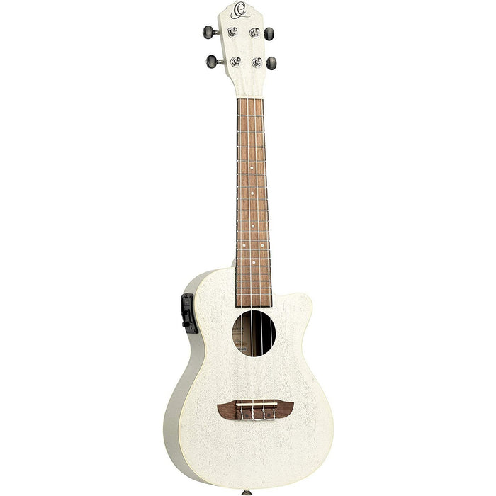 Ortega Guitars, 4-String Earth Series Concert Acoustic/Electric Ukulele, Right, Silver, (RUSILVER-CE)