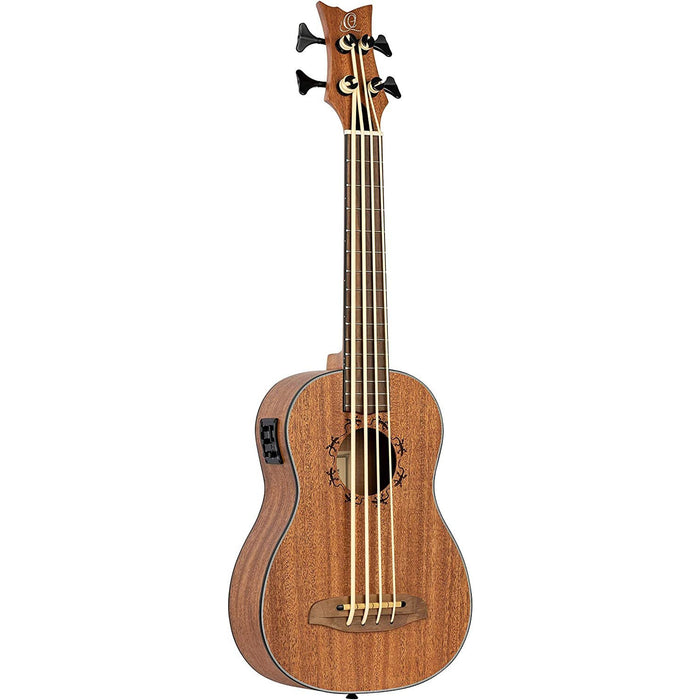 Ortega Guitars 4 String Lizard Series Acoustic-Electric Uke-Bass w/Bag, Right (LIZZY-BS-GB)