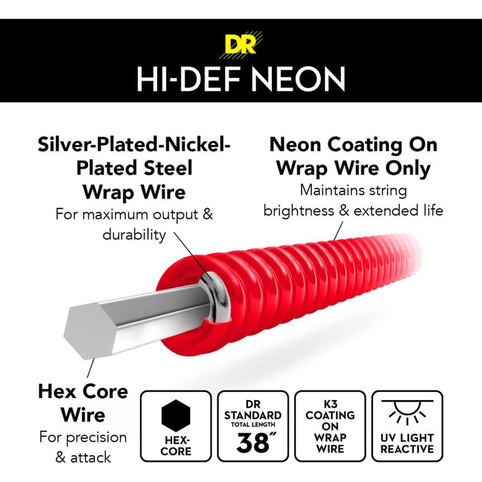 DR Hi-Def Neon Red Electric Heavy Strings (NRE11)