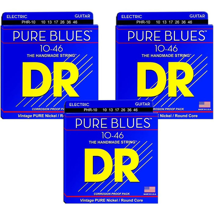 DR Strings Medium Pure Blues Pure Nickel Electric Guitar Strings - 3-Pack (PHR-10)