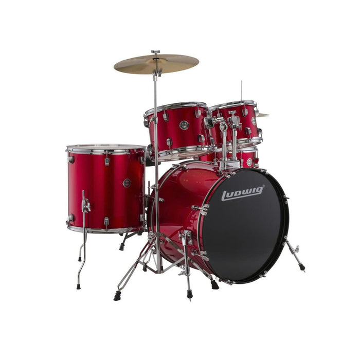 Ludwig Accent 5-Piece Complete Drum Set w/20" Bass Drum and Wuhan Cymbals - Red Sparkle (LC19014)