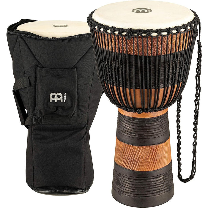 Meinl Percussion ADJ3-XL+BAG African Style Rope Tuned 13-Inch Wood Djembe with Bag, Brown/Black