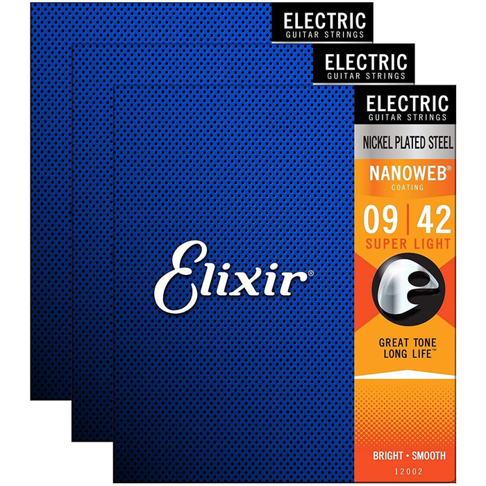 Elixir 12002 Electric Nano Super Light 9-42 (3 Pack Bundle)