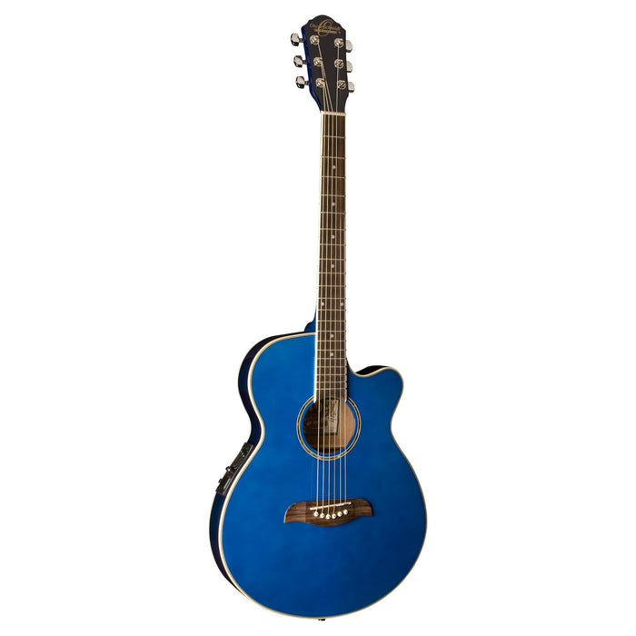 Oscar Schmidt Folk Cutaway Acoustic Electric Guitar, Trans Blue (OG8CETBL-A-U)