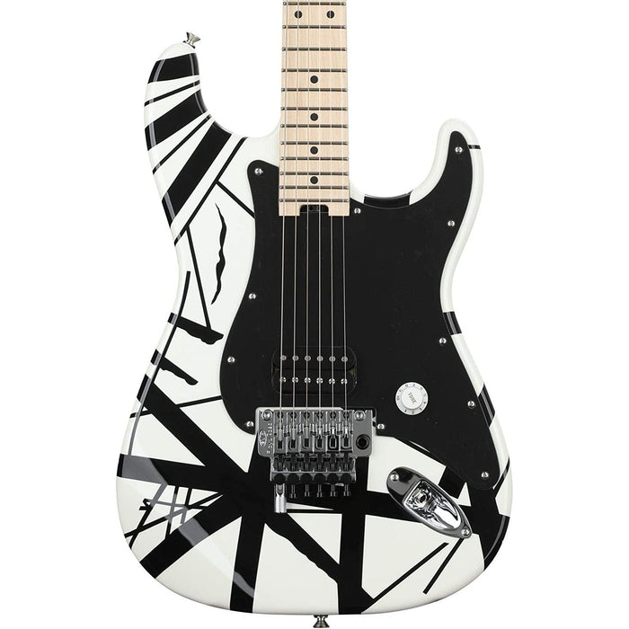 EVH Striped Series Stratocaster Electric Guitar - White with Black Stripes