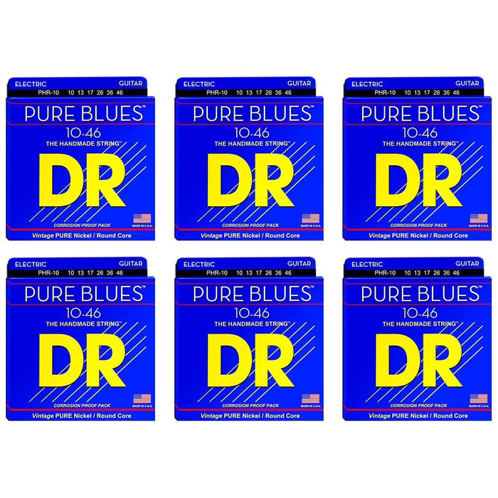 DR Strings PHR-10 Medium Pure Blues Pure Nickel Electric Guitar Strings 6-Pack