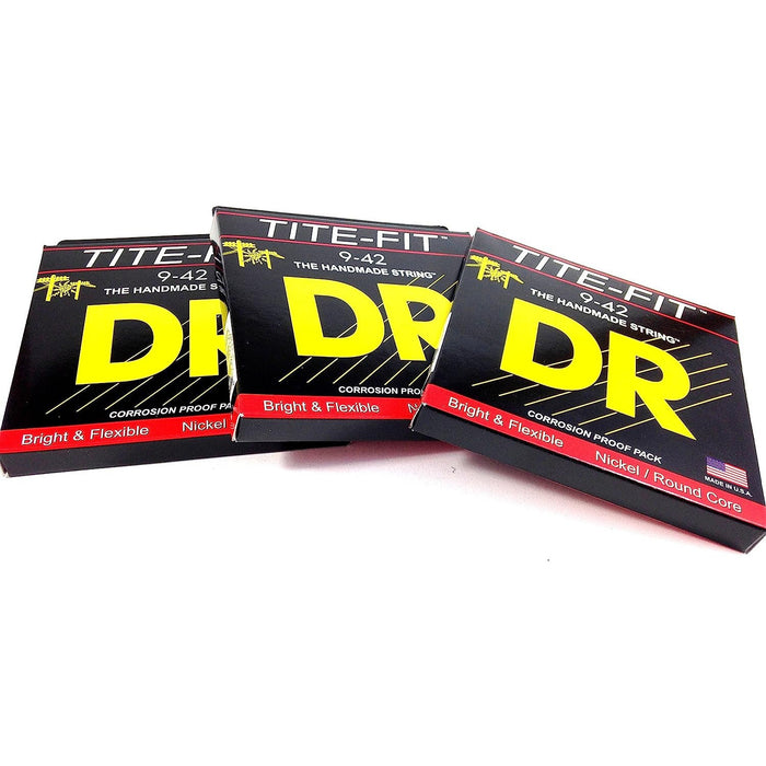 DR Guitar Strings Electric Tite-Fit 3 Pack 09-42 Lite Handmade USA