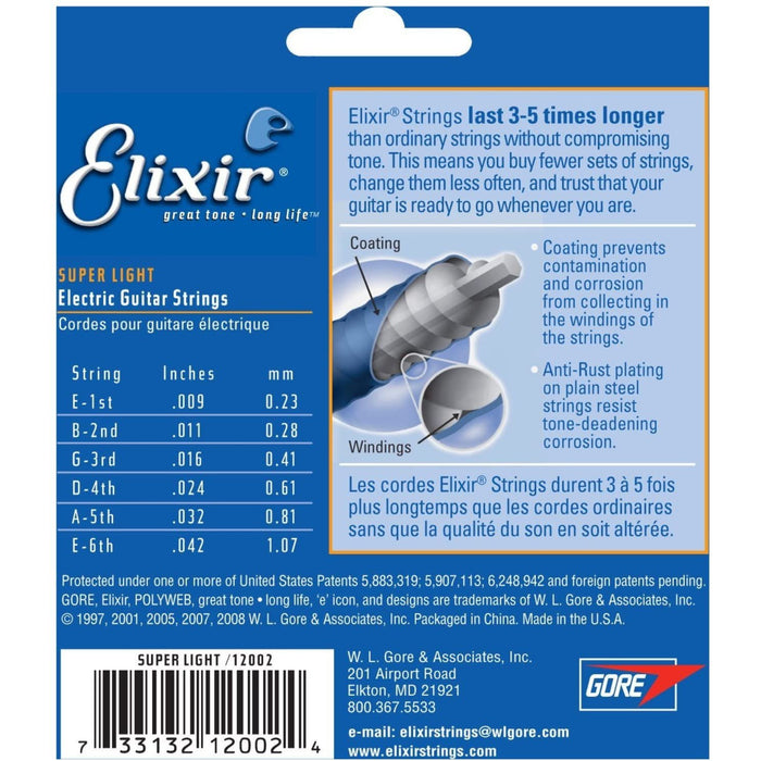 3 Sets of Elixir 12002 Super Light Electric Strings (9-42) (Nanoweb)