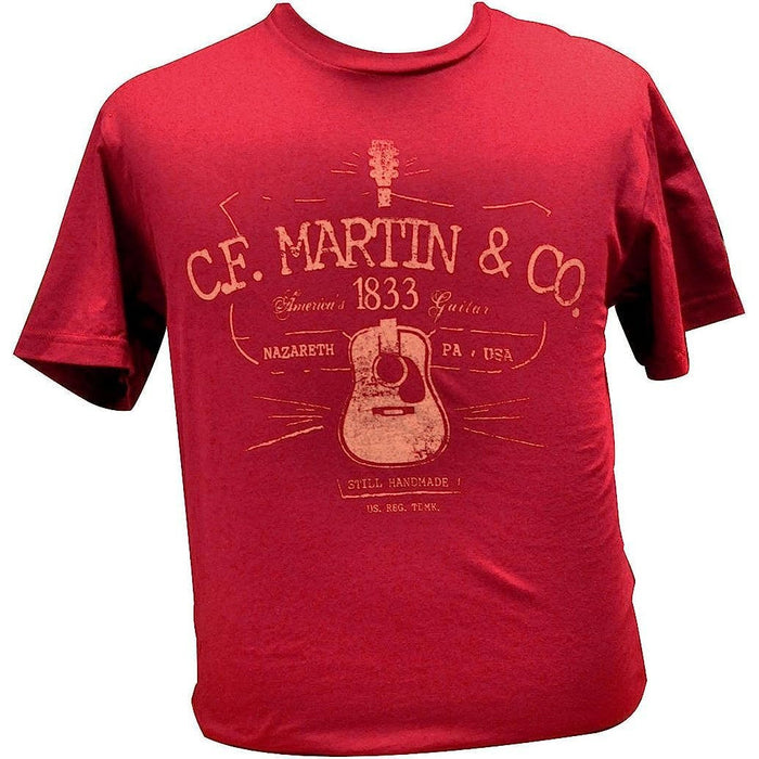 MARTIN Guitar D-28 Logo T-Shirt for Men and Women, Unisex Red T-Shirt with Cardinal Logo Large