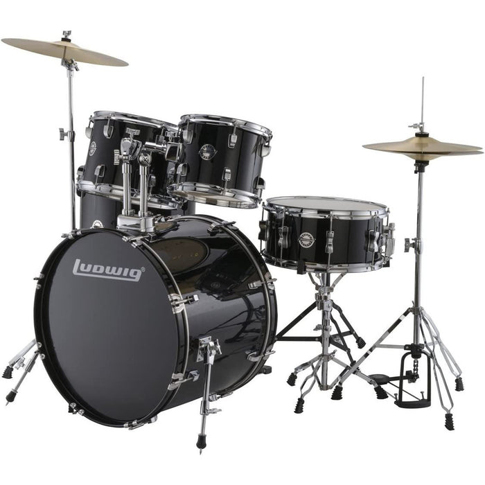 Ludwig Accent Drive Black 5-Piece Drum Set (Includes Hardware, Throne, Pedal, Cymbals, Sticks and Drum Key)