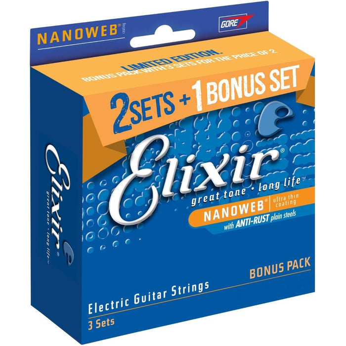 Elixir Strings 16541 Nickel Plated Steel Electric Guitar Strings with Nanoweb Coating, Set of 3 Pieces