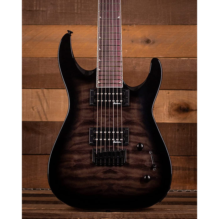 Jackson JS Series Dinky Arch Top 7-String JS22Q-7 DKA HT, Amaranth Fingerboard, Poplar Body, and Bolt-on Maple Neck Electric Guitar (Right-Handed, Transparent Black Burst)