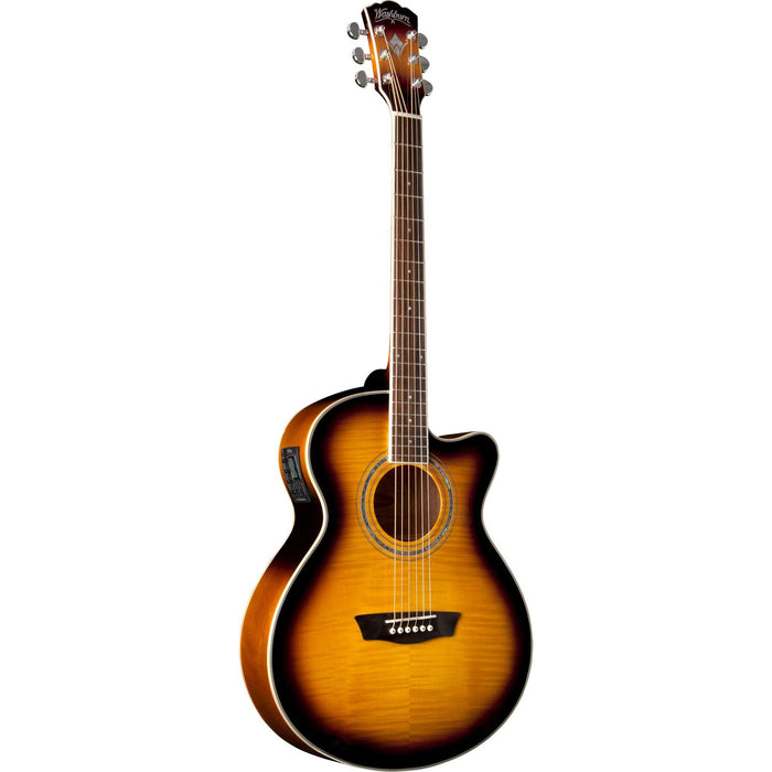 Washburn Festival Series Mini Jumbo Cutaway Acoustic Electric Guitar, Tobacco Burst (EA15ATB-A-U)