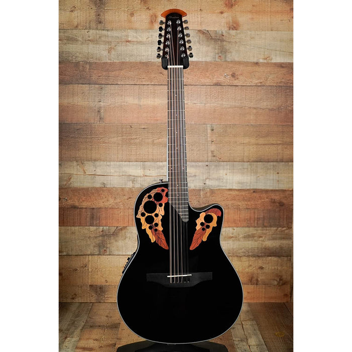 Ovation Celebrity Collection 12 String Acoustic-Electric Guitar, Right, Black, Mid Depth Body (CE4412-5)