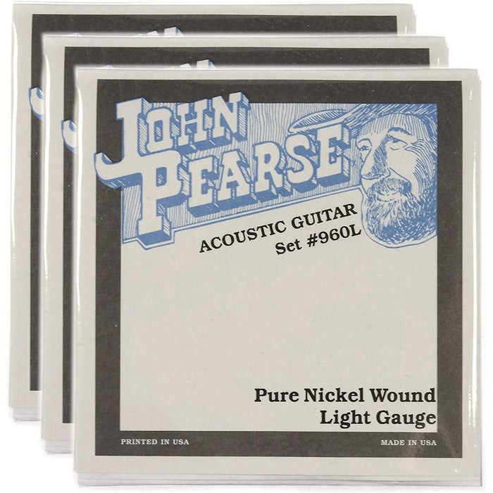 John Pearse Acoustic Strings Pure Nickel Light 12-54 (3 Pack Bundle)