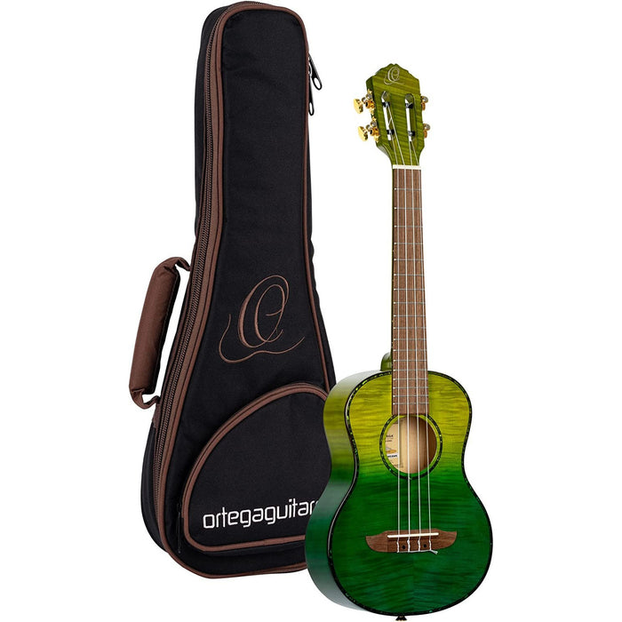 Ortega Guitars, 4-String Prism Series Slotted Headstock Tenor Ukulele w/Bag, Right, Ivy Fade (RUPR