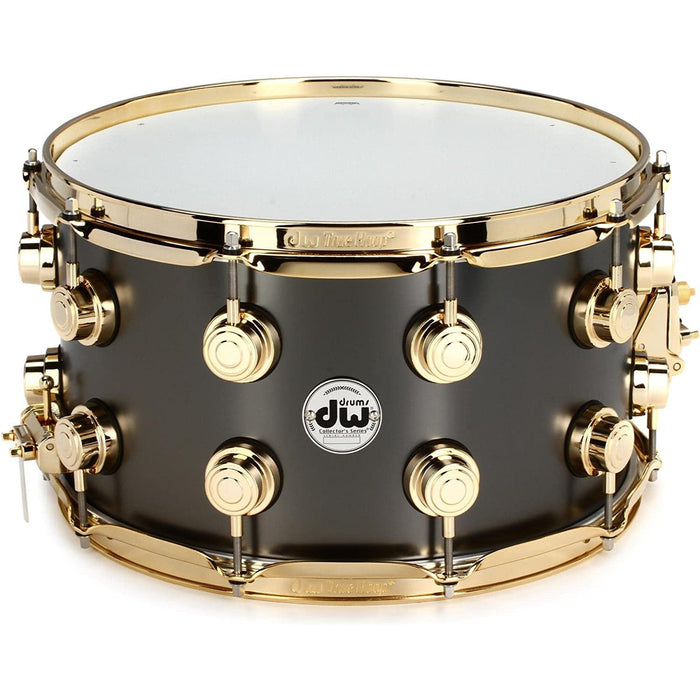 DW Collector's Series Metal Snare Drum - 8-inch x 14-inch - Satin Black Over Brass - Gold Hardware