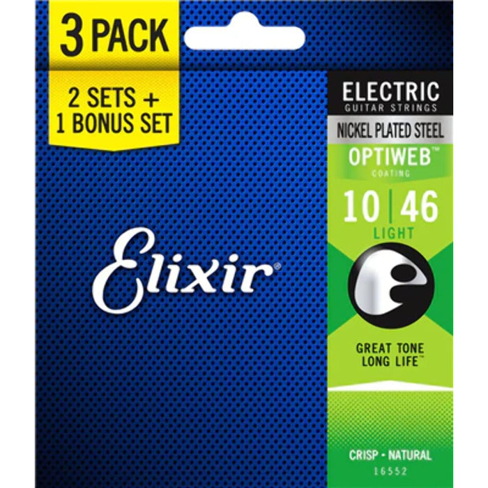 Elixir Strings 16552 Guitar Strings with OPTIWEB Coating, 3 Pack, Light (.010-.046)