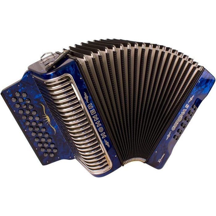 Hohner Corona Xtreme II 34-Button Accordion, FBbEb, Pearl Blue