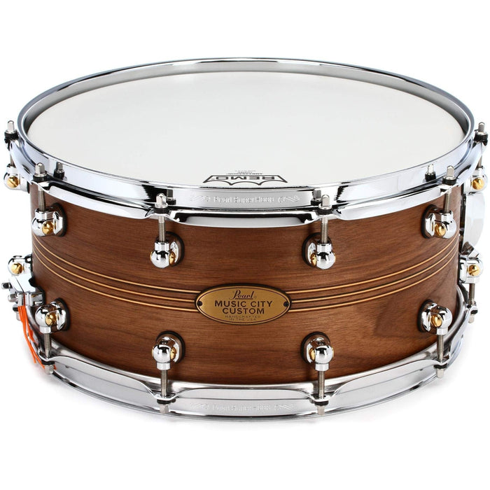 Pearl Music City Custom Solid Walnut Snare Drum 6.5 x 14- Natural with Boxwood-Rosewood TriBand Inlay (MCCW1465S/C1004)