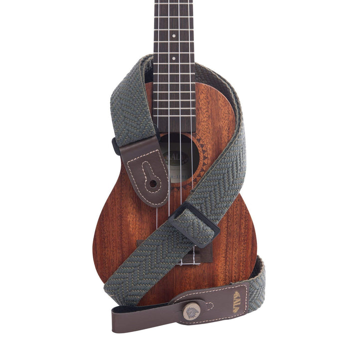 Kala Olive Herringbone Handmade Ukulele Strap, Adjustable 31-55" strap, Handmade in Brazil, Durable Two-Tone Olive Green Herringbone Pattern Ukulele Strap