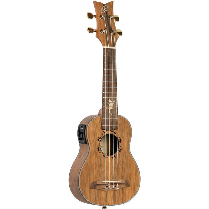 Ortega Guitars, 4-String Lizard Series Soprano Acoustic-Electric Ukulele w/Bag, Right GB