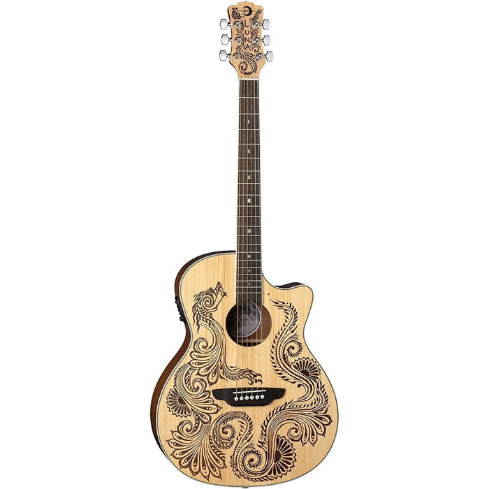 Luna Guitars Henna Dragon 6 String Spruce Acoustic/Electric Guitar, Right (HEN DRA SPR)