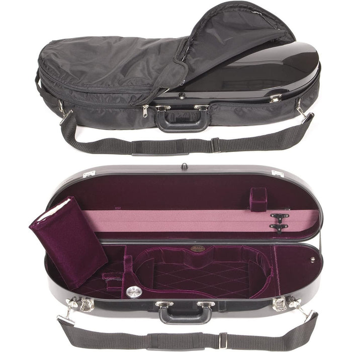 Bobelock 1047FV Black Fiberglass 4/4 Violin Case with Wine Velvet Interior and Protective Bag