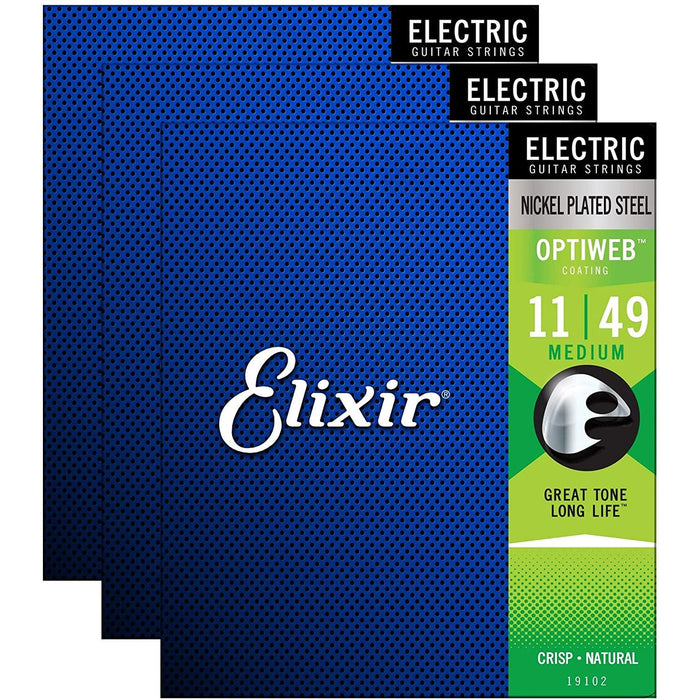 Elixir 19102 Optiweb Electric Guitar Strings Medium 11-49 (3 Pack Bundle)