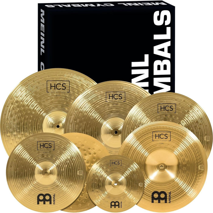 Meinl Cymbals Super Set Box Pack with 14” Hihats, 20” Ride, 16” Crash, 18” Crash, 16” China, and a 10” Splash – HCS Traditional Finish Brass – Made In Germany, 2-YEAR WARRANTY (HCS-SCS)